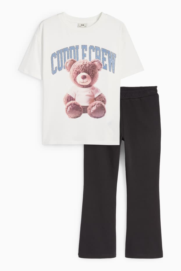 Kinder Mädchen - Bär - Set - Kurzarmshirt und Jogginghose - 2 teilig - weiß