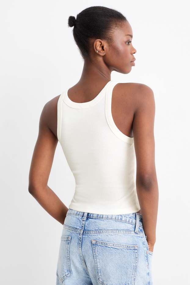 Damen - Top - gerippt - weiss