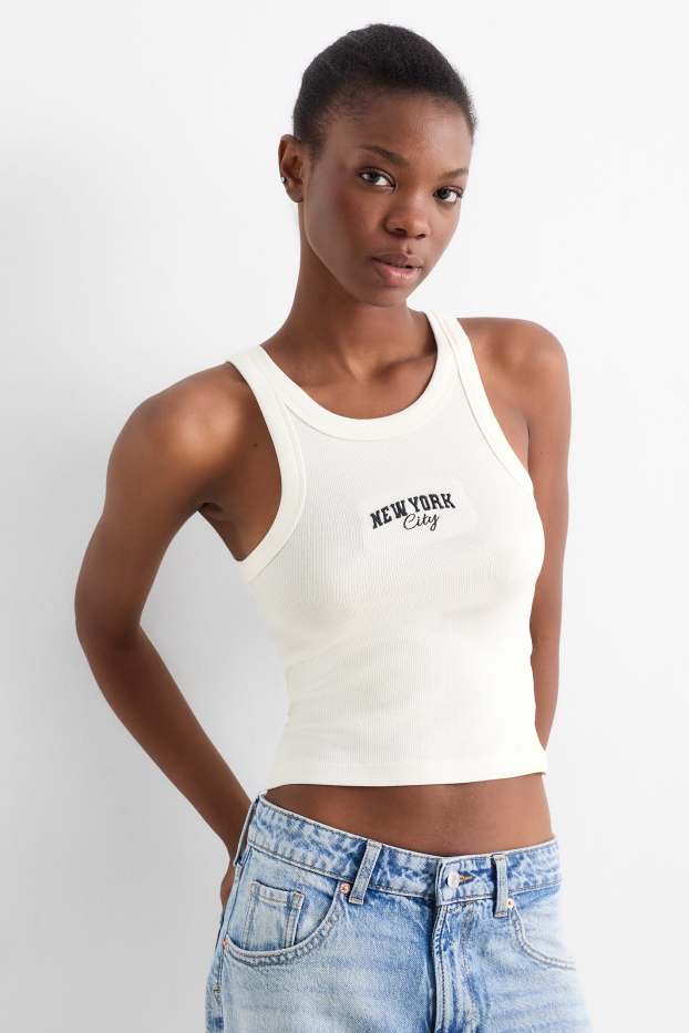 Damen - Top - gerippt - weiss