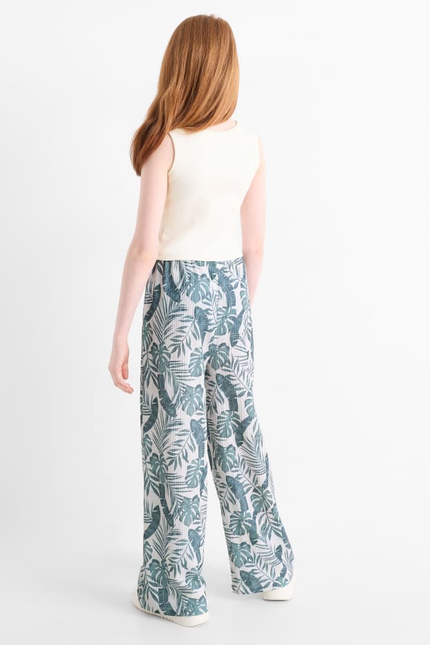 Kinder Mädchen - Blatt - Set - Top und Jersey-Hose - 2 teilig - dunkelgrün / cremeweiß