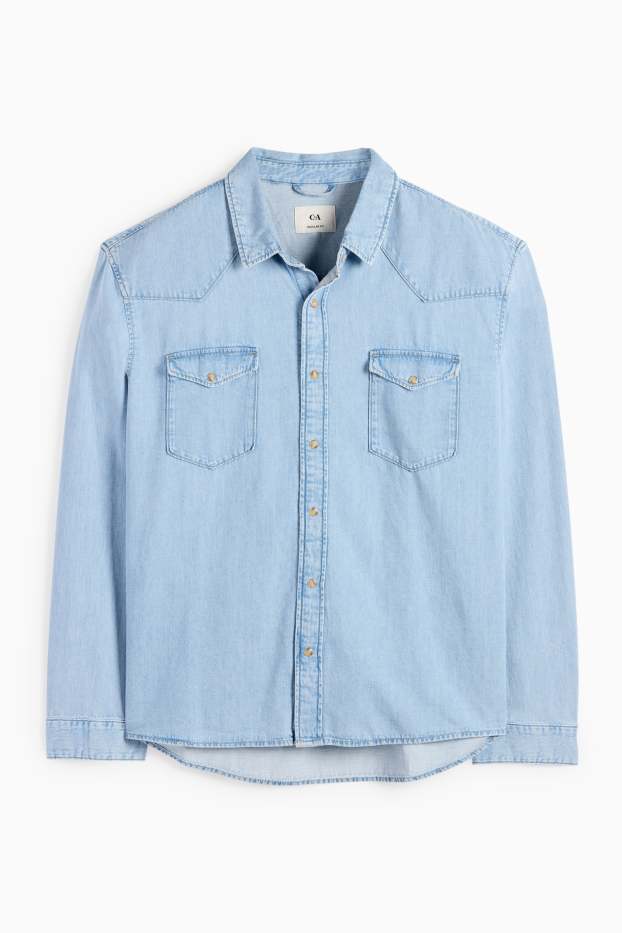 Bărbați - Cămașă din denim - regular fit - guler Kent - denim-albastru deschis