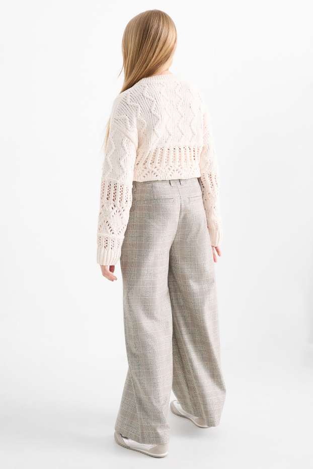 Kinder Mädchen - Stoffhose - kariert - beige