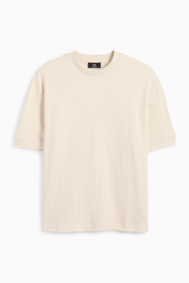 Uomo - T-shirt - relaxed fit - tessuto tramato - bianco crema
