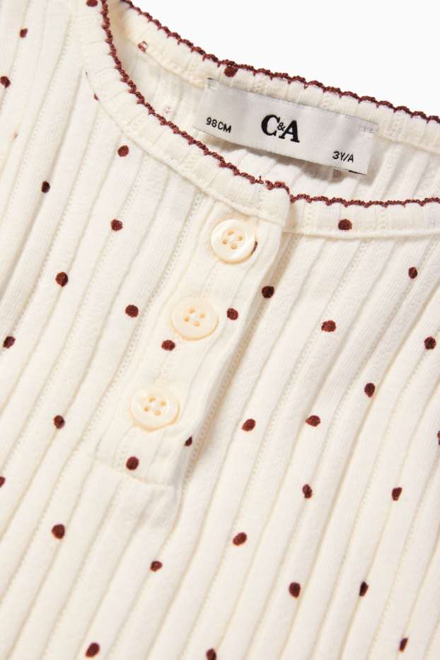 Kinder Mädchen - Langarmshirt - gerippt - gepunktet - cremeweiß