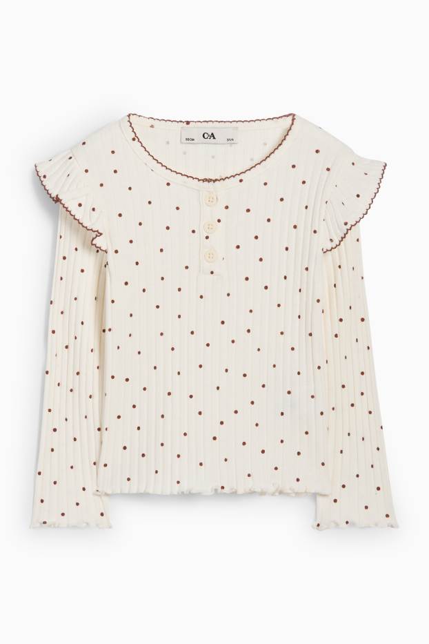 Kinder Mädchen - Langarmshirt - gerippt - gepunktet - cremeweiß
