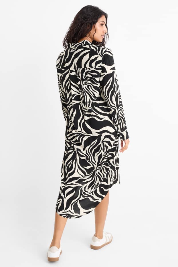Mujer - Vestido camisero - estampado - negro / beis