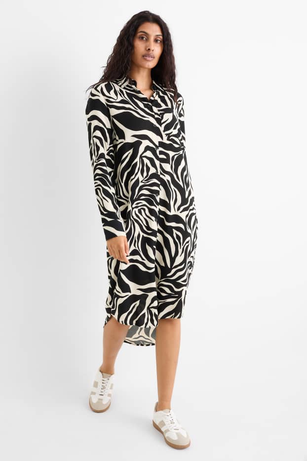 Mujer - Vestido camisero - estampado - negro / beis