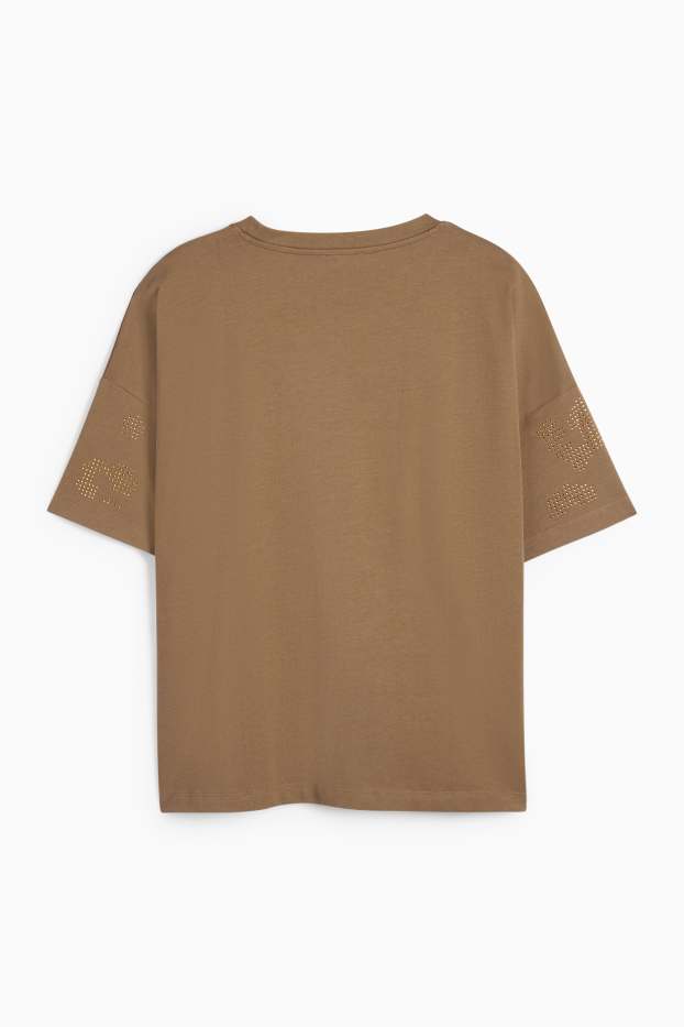 Donna - T-shirt con strass - regular fit - kaki