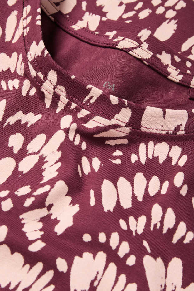 Women - Long sleeve top - slim fit - patterned - dark rose