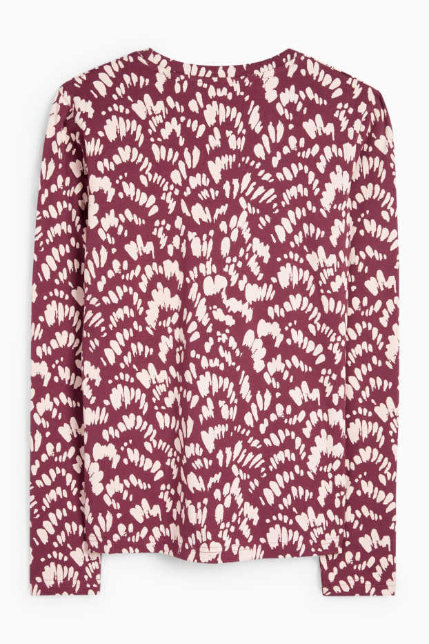 Women - Long sleeve top - slim fit - patterned - dark rose