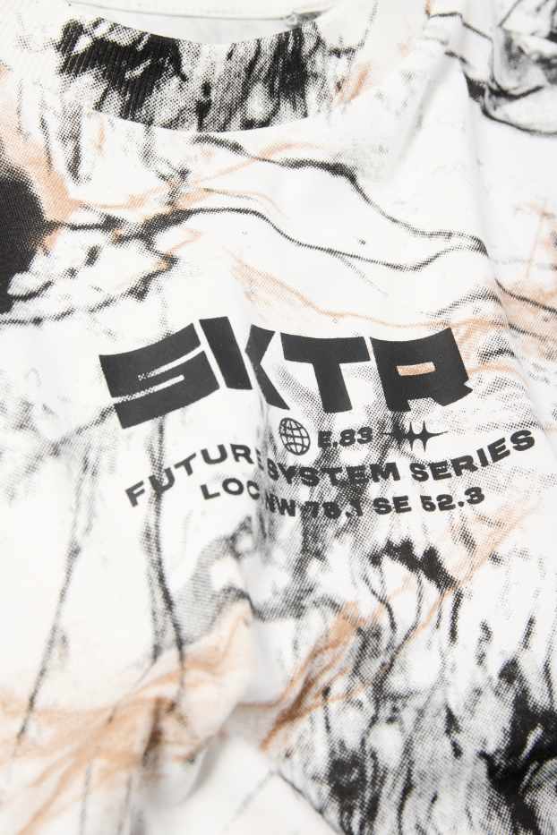 Kinder Buben - Skater - Kurzarmshirt - gemustert - cremeweiß