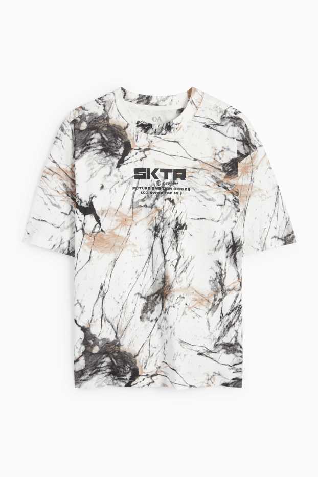 Kinder Buben - Skater - Kurzarmshirt - gemustert - cremeweiß