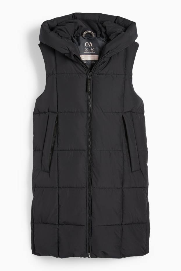 Niñas - Chaleco acolchado largo con capucha - hidrófugo - negro