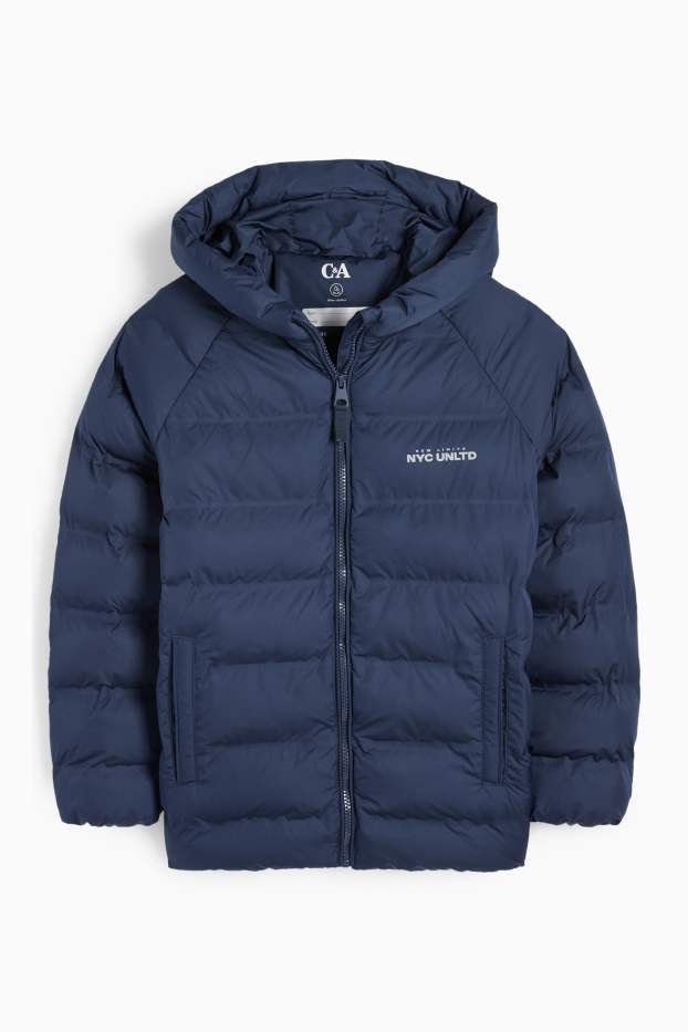 Kinder Buben - Steppjacke mit Kapuze - wasserabweisend - dunkelblau