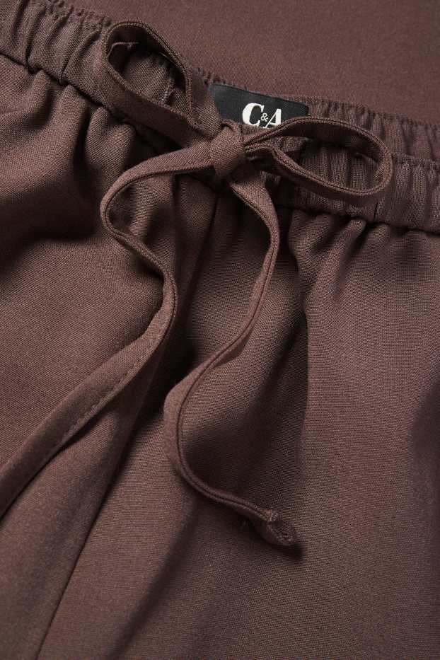 Women - Cloth trousers - mid-rise waist - wide leg - dark brown