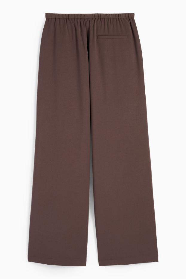 Women - Cloth trousers - mid-rise waist - wide leg - dark brown