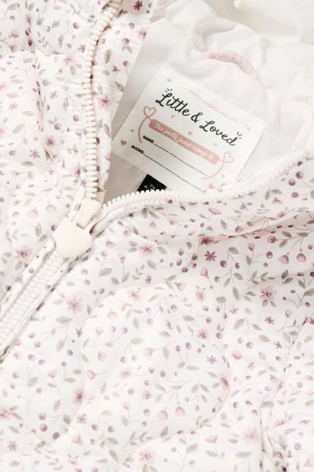Baby Mädchen - Baby-Steppjacke mit Kapuze - wasserabweisend - geblümt - weiß / rosa