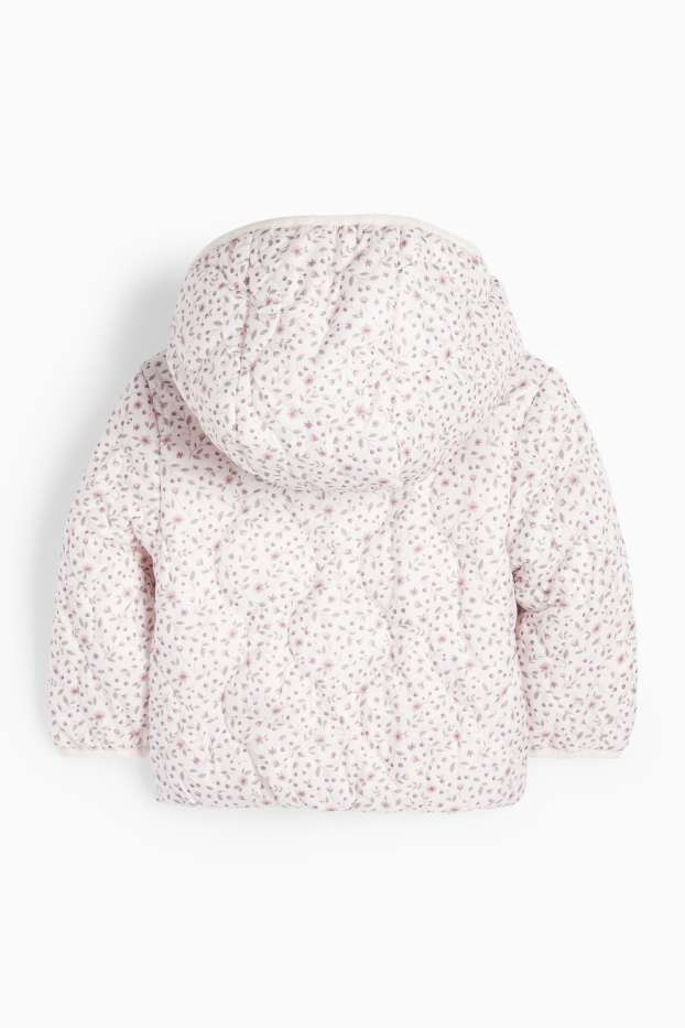 Baby Mädchen - Baby-Steppjacke mit Kapuze - wasserabweisend - geblümt - weiß / rosa