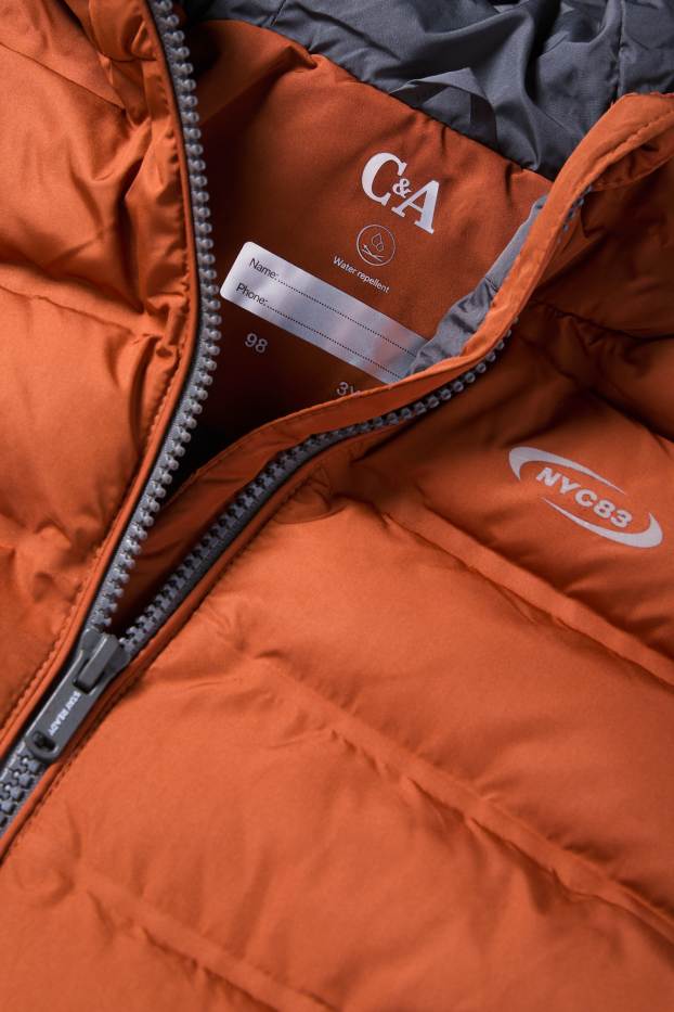 Kinder Buben - Steppjacke mit Kapuze - wasserabweisend - dunkelorange