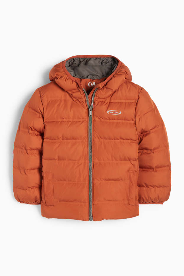Kinder Buben - Steppjacke mit Kapuze - wasserabweisend - dunkelorange