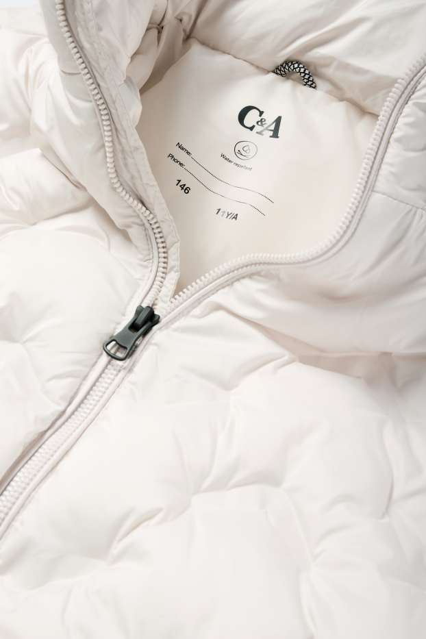 Kinderen: meisjes - Gewatteerde jas met capuchon - licht beige