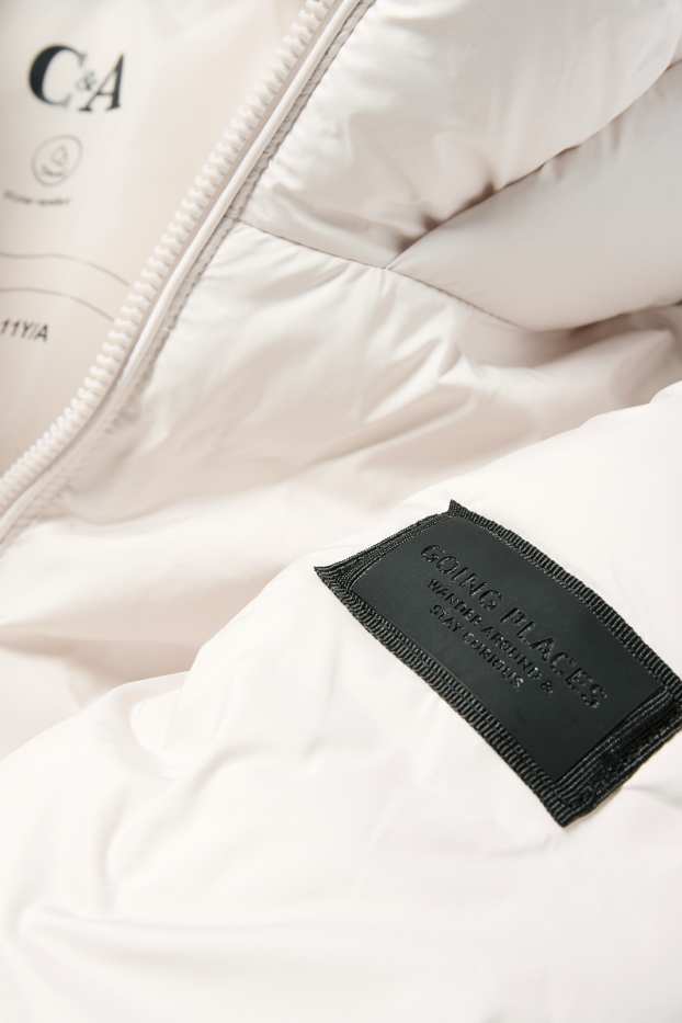 Kinderen: meisjes - Gewatteerde jas met capuchon - licht beige