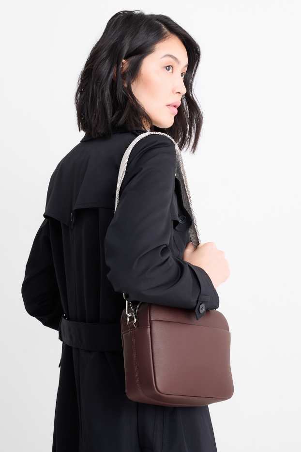 Dames - Schoudertas met afneembare draagriem - imitatieleer - bordeaux