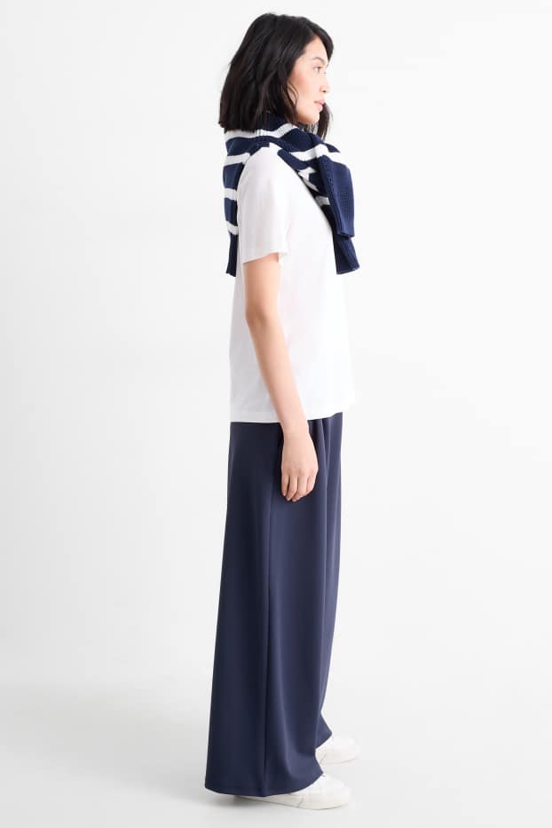 Donna - Pantaloni di jersey - vita media - palazzo - blu scuro