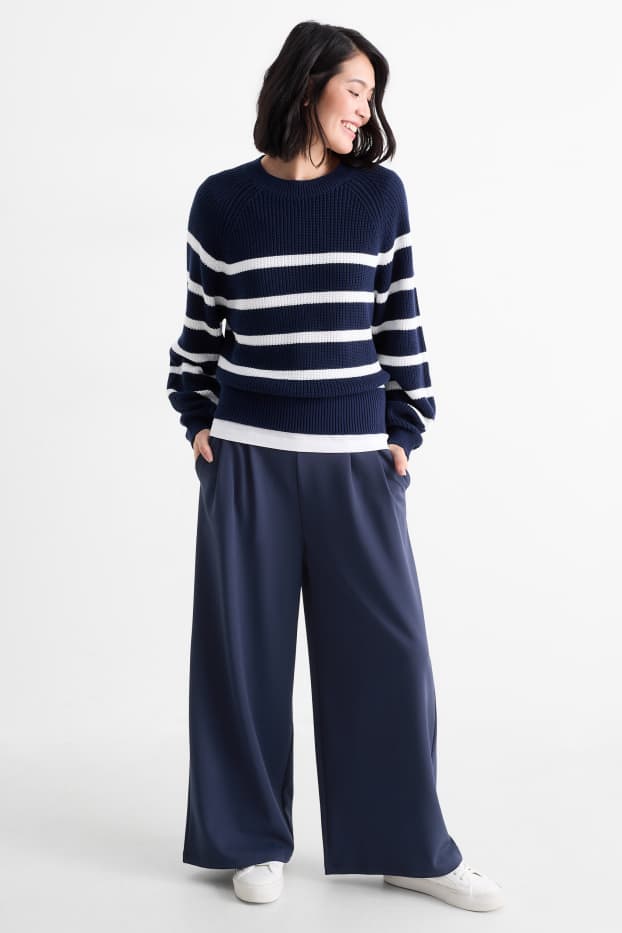 Donna - Pantaloni di jersey - vita media - palazzo - blu scuro