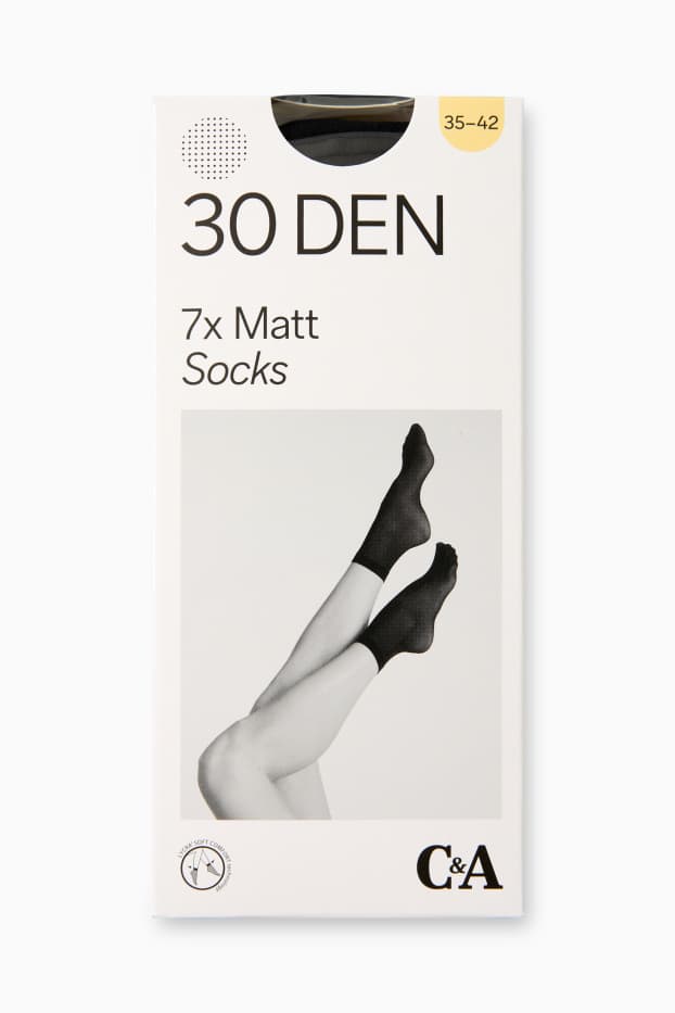 Dames - Set van 7 paar - pantysokjes - 30 DEN - zwart