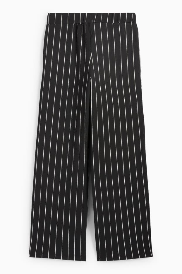 Damen - Jersey-Hose - Mid Waist - Loose Fit - gestreift - schwarz / weiß