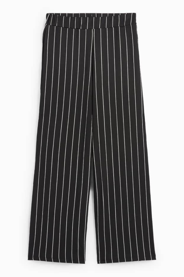 Damen - Jersey-Hose - Mid Waist - Loose Fit - gestreift - schwarz / weiß