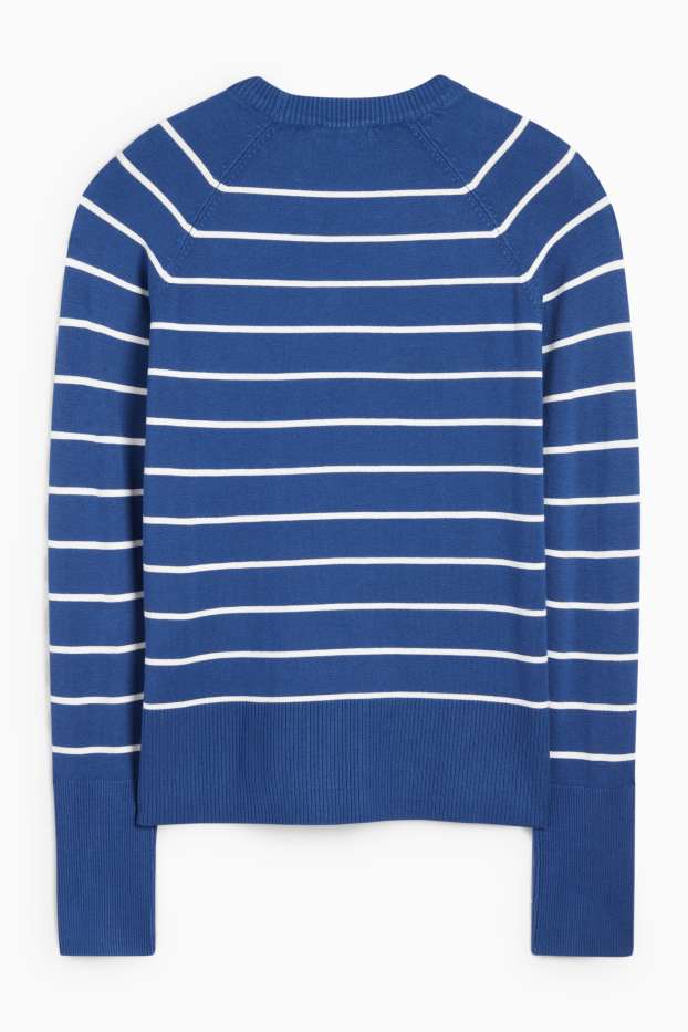 Dames - Fijn gebreide tui - gestreept - blauw / wit