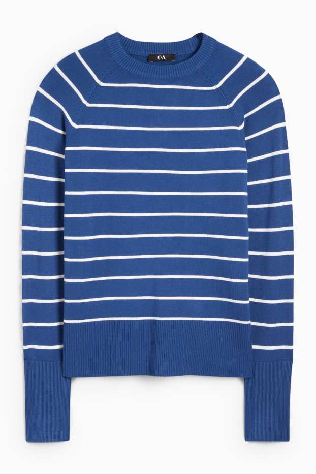 Dames - Fijn gebreide tui - gestreept - blauw / wit