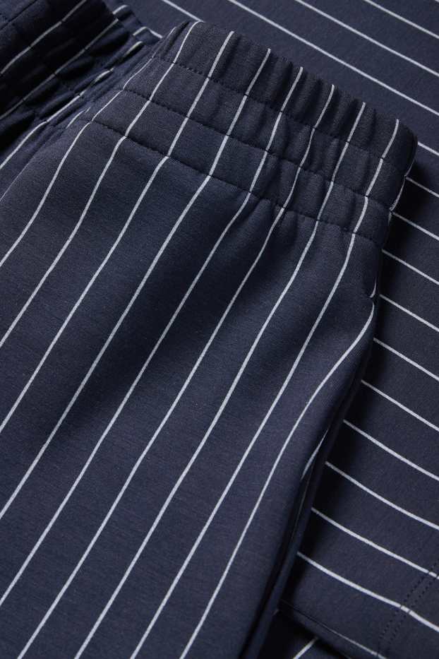 Dames - Broek van jersey - mid waist - straight fit - met strepen - donkerblauw