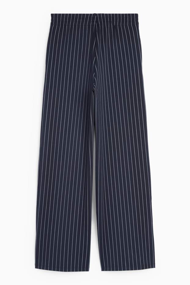 Dames - Broek van jersey - mid waist - straight fit - met strepen - donkerblauw