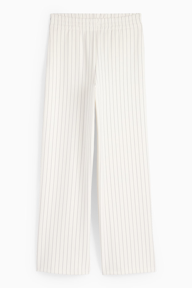 Women - Jersey trousers - mid-rise waist - straight fit - striped - cremewhite