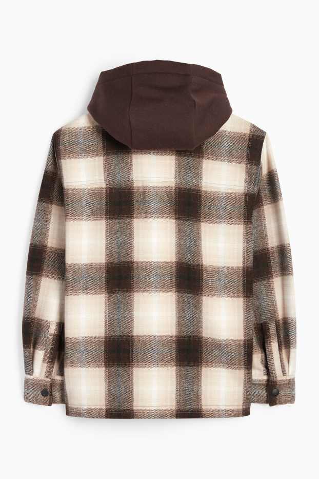 Kinderen: jongens - Overhemdjas met capuchon - geruit - beige / bruin