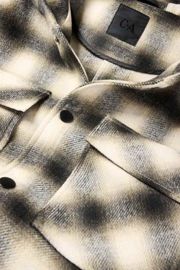 Uomo - Giacca camicia con cappuccio - regular fit - a quadretti - nero / beige