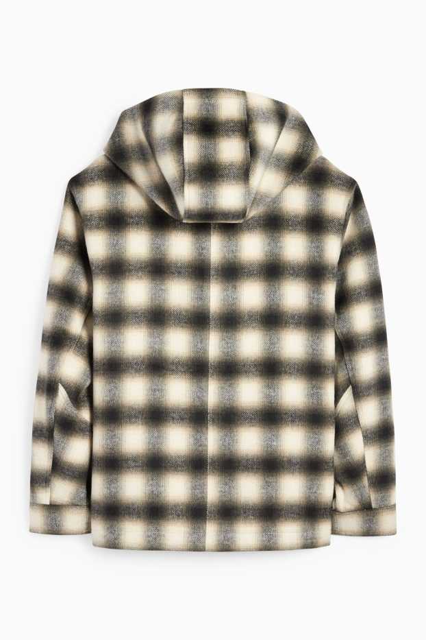 Uomo - Giacca camicia con cappuccio - regular fit - a quadretti - nero / beige