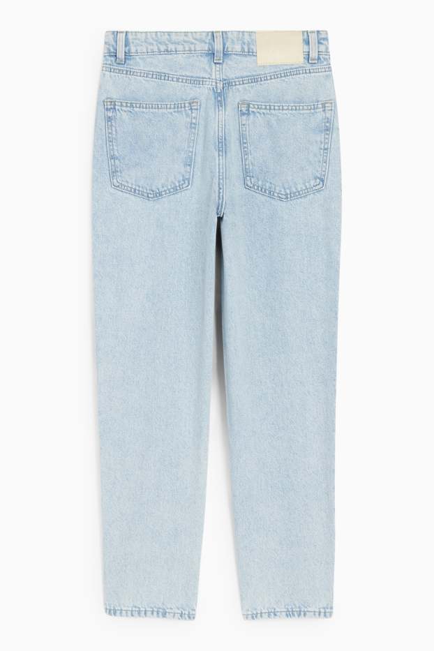 Femei - Mom jeans cu ștrasuri - talie înaltă - denim-albastru deschis