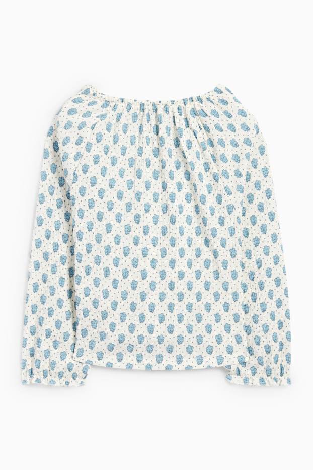 Kinderen: meisjes - Blouse - gebloemd - met structuur - crème wit