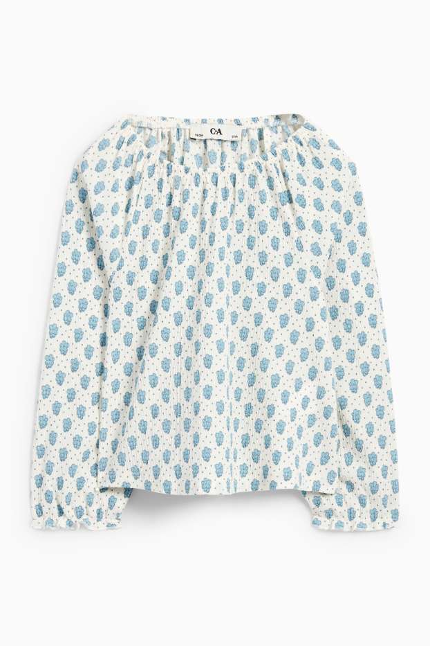 Kinderen: meisjes - Blouse - gebloemd - met structuur - crème wit