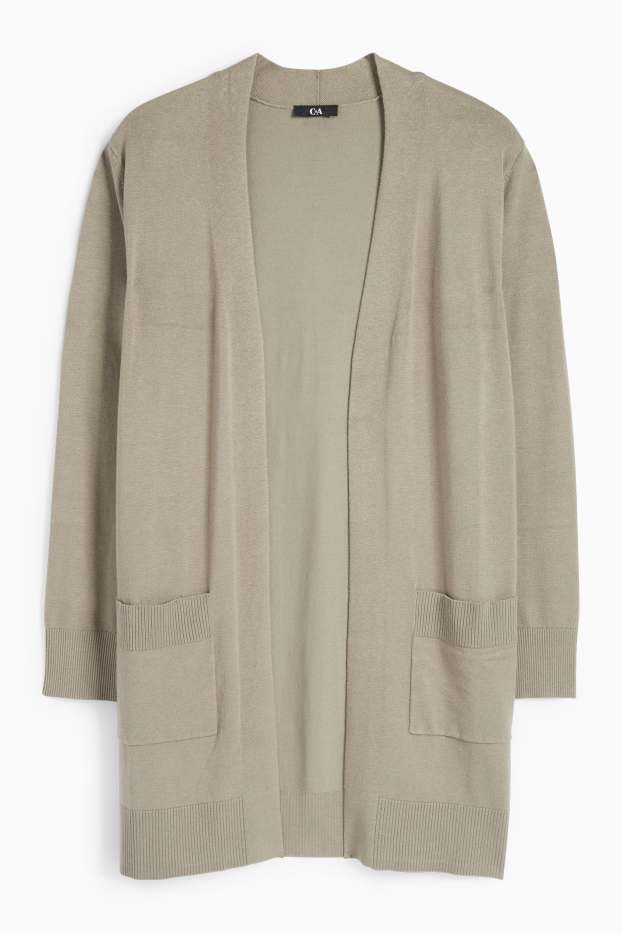 Femmes - Long gilet en maille - kaki