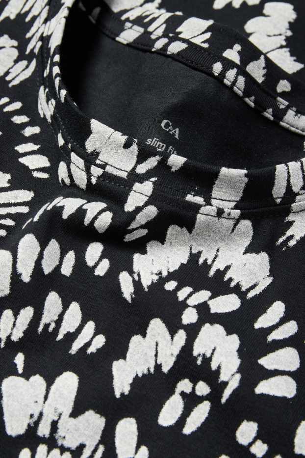 Women - Long sleeve top - slim fit - patterned - black / white