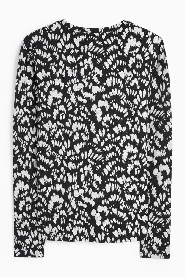 Women - Long sleeve top - slim fit - patterned - black / white