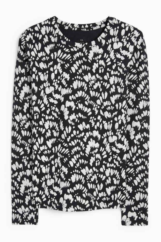 Women - Long sleeve top - slim fit - patterned - black / white