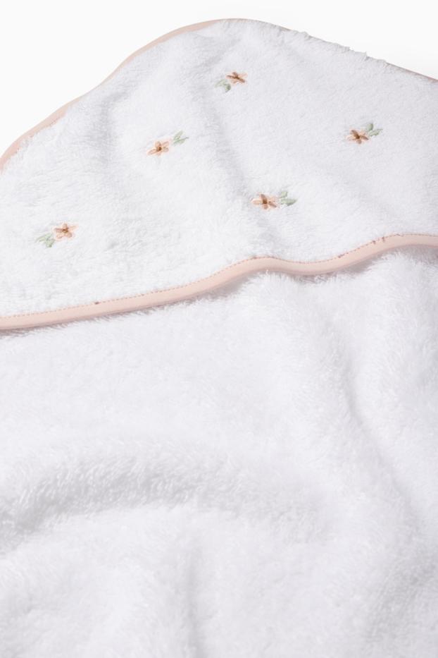 Baby: meisjes - Bloemetje - babyhanddoek met capuchon - wit