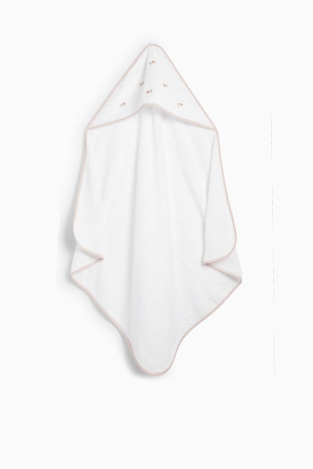 Baby Mädchen - Blümchen - Baby-Handtuch mit Kapuze - weiss