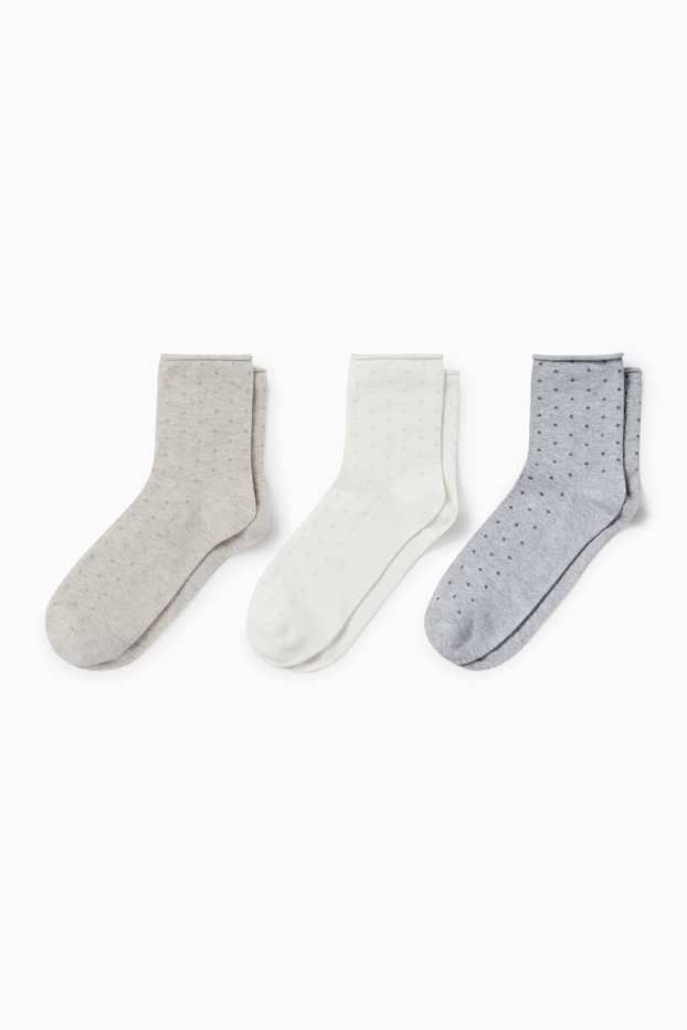 Damen - Multipack 3er - Socken - gepunktet - hellgrau